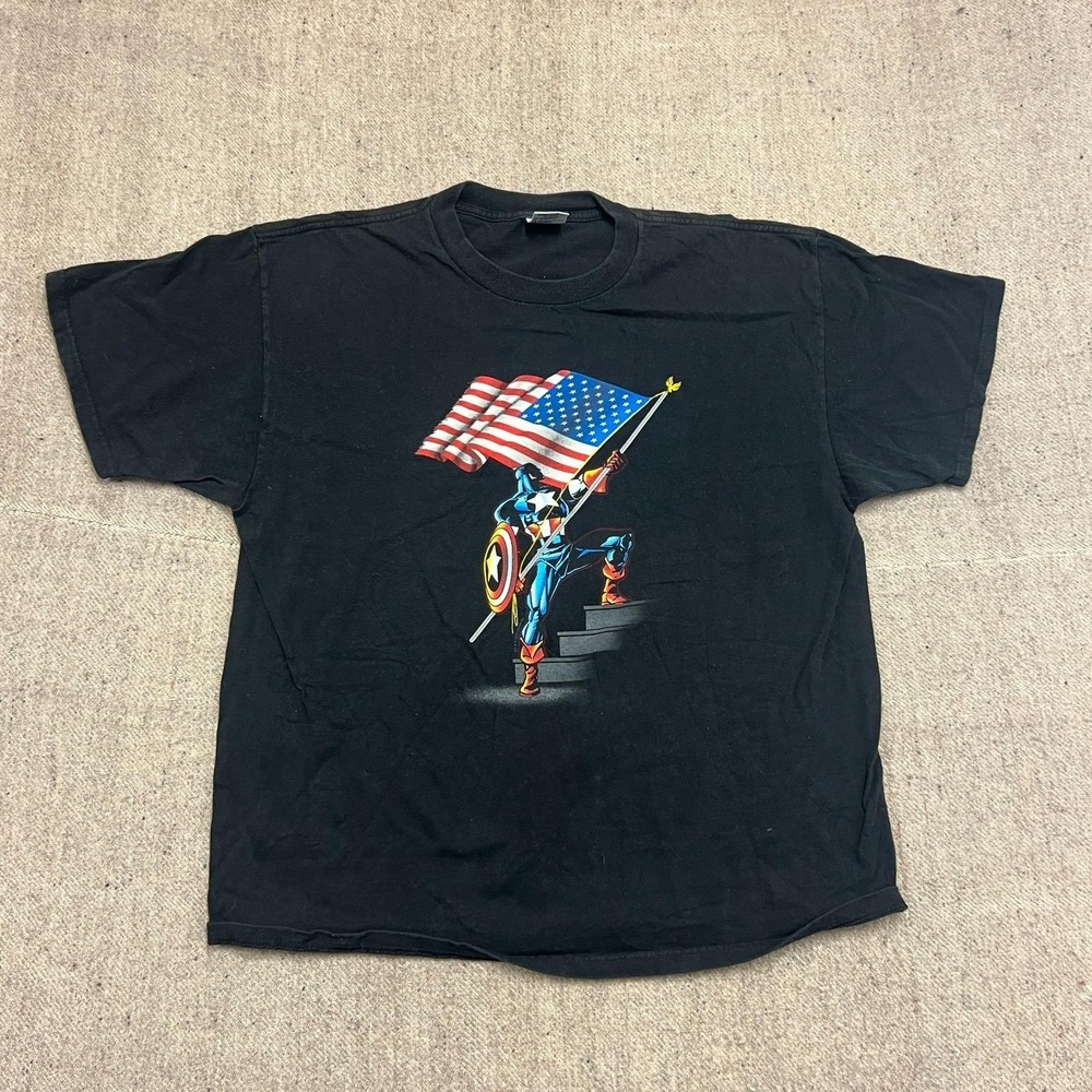 Vintage Captain America Shirt Mens XL Black 2000s Marvel USA